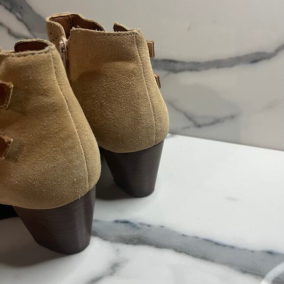 Vionic FLAW Women's Tan Suede Peep Toe Comfort Chunky Heel Chryssa Boots Sz 7.5 - Picture 4 of 9